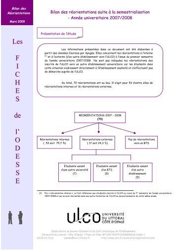 Bilan des rÃ©orientations 2007-2008 - UniversitÃ© du Littoral-CÃ´te-d ...