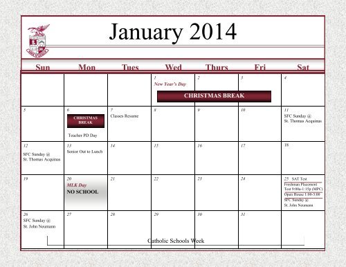 School Calendar 2013-2014 â Printable Version - Santa Fe Catholic ...