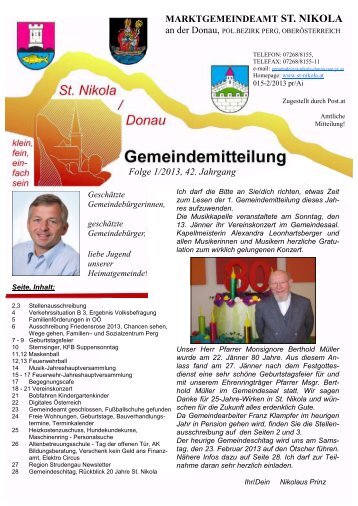 Gemeindemitteilung 1/2013 - Marktgemeinde St. Nikola/Donau