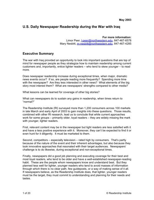 U.S. Daily Newspaper Readership During the War with Iraq