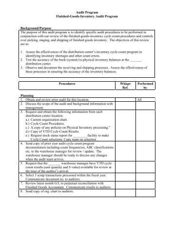 Audit Program FinishedGoodsInventory Audit    Accountancy