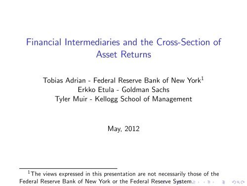 financial intermediaries and the cross section of asset returns financial intermediaries