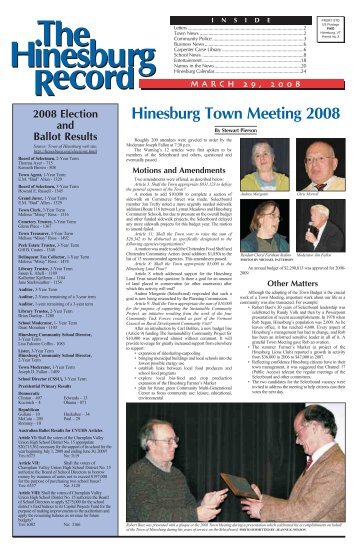 Hinesburg Town Meeting 2008 - Hinesburg Record