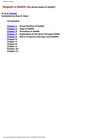 Muqaam-e-Hadith (The Actual Status of Hadith ... - Resurgent Islam