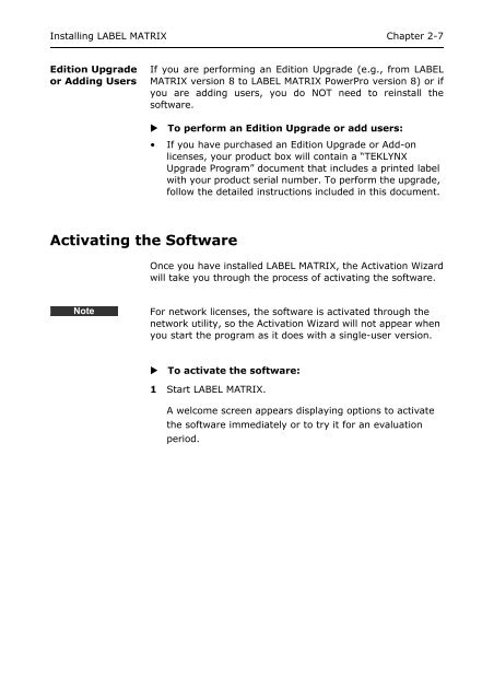 Teklynx > LABEL MATRIX