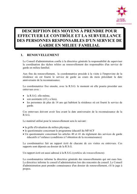 Mandat De Surveillance Cpe La Rose Des Vents