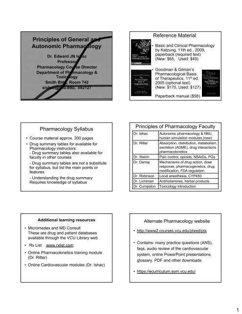 Principles of General and Autonomic Pharmacology