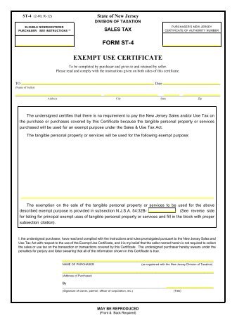 ST-4 Sales Tax Exempt Use Certificate - McNichols Company