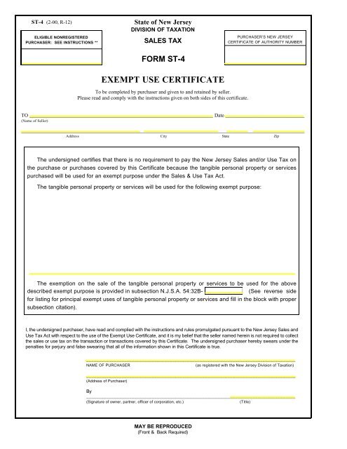 ST-4 Sales Tax Exempt Use Certificate - McNichols Company