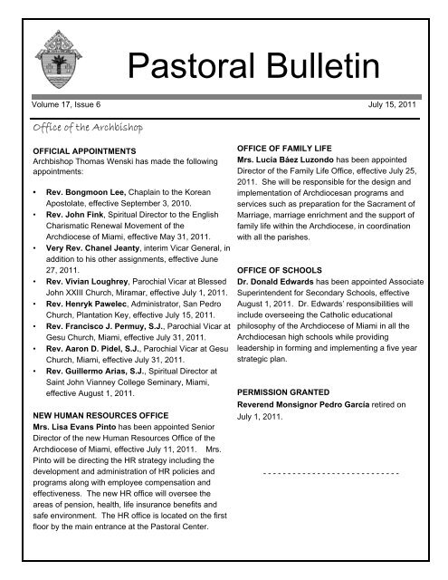 Pastoral Bulletin - Archdiocese of Miami