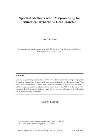 Spectral Methods with Postprocessing for Numerical ... - Scott A. Sarra