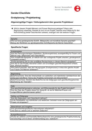 Gender-Checkliste Grobplanung / Projektantrag - Berner Gesundheit