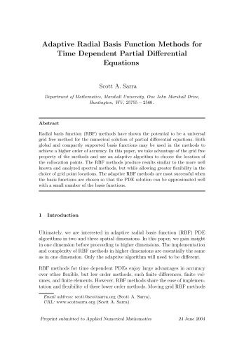 Adaptive Radial Basis Function Methods for Time ... - Scott A. Sarra