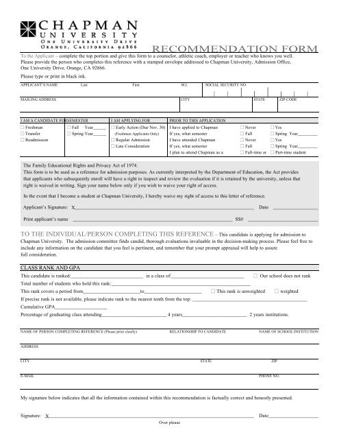 RECOMMENDATION FORM