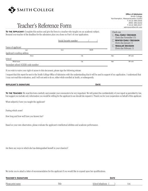 Teacher's Reference Form