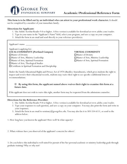 Academic/Professional Reference Form