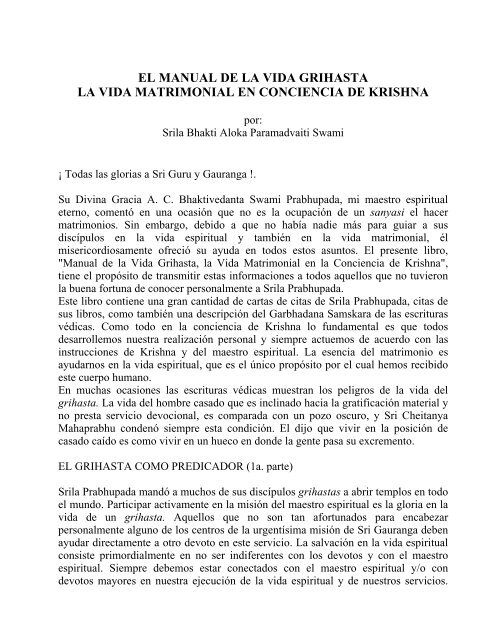 El Manual de la vida Grihasta.pdf - indice - Vaisnava