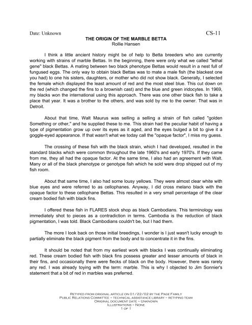 CS-11: The Origin of the Marble Betta - International Betta Congress