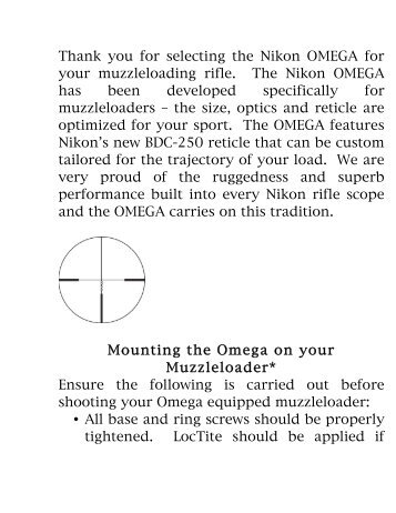 Thank you for selecting the Nikon OMEGA for your muzzleloading ...