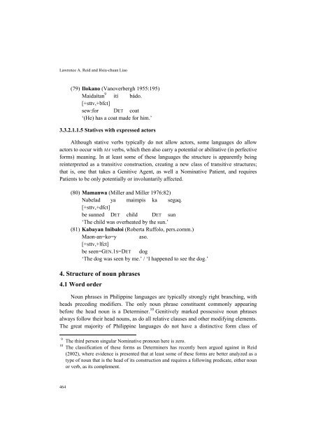 A Brief Syntactic Typology of Philippine Languages - Academia Sinica