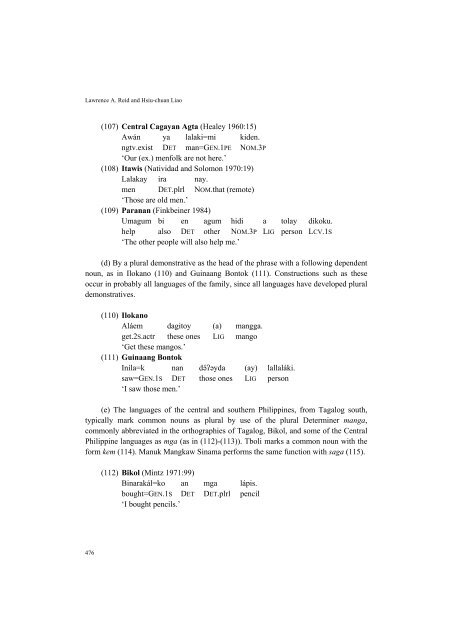 A Brief Syntactic Typology of Philippine Languages - Academia Sinica