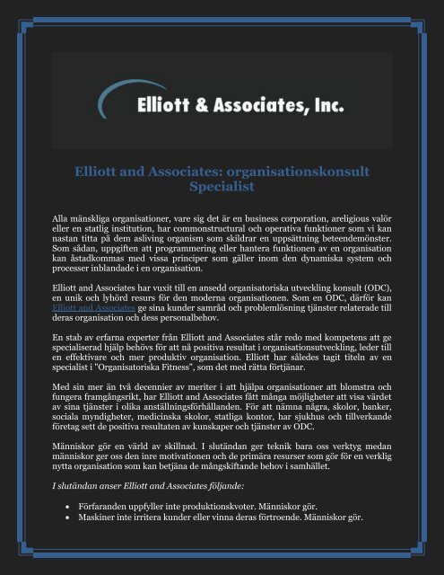 Elliott and Associates: organisationskonsult Specialist