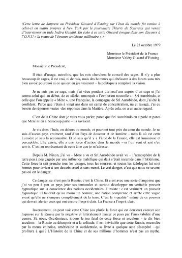 (Cette lettre de Satprem au Président Giscard d'estaing sur l'état du ...