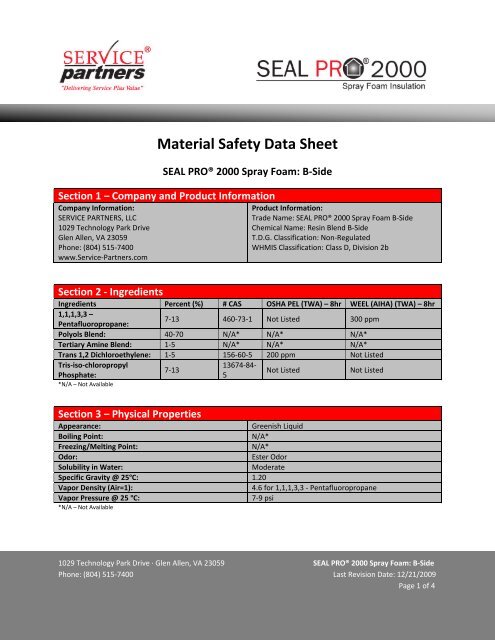 Material Safety Data Sheet - Service Partners