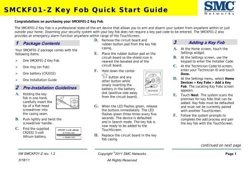 SMCKF01-Z Key Fob Quick Start Guide