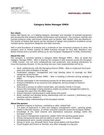 Category Sales Manager EMEA - Sports Recruitment International