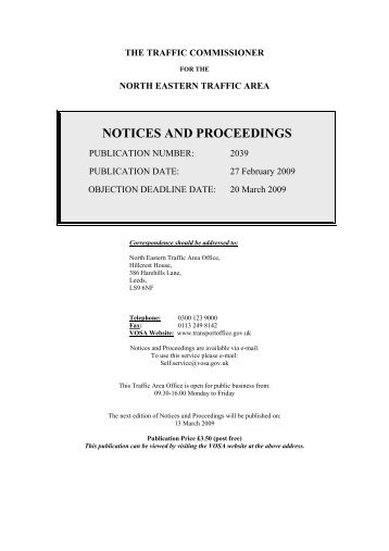 NOTICES AND PROCEEDINGS North Eastern Traffic Area No 2039 ...