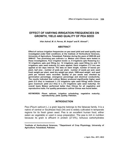 Effect of varying Irrigation Frequencies on Growth, Yield and Quality ...