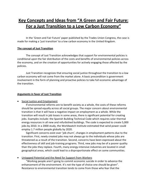 A Green and Fair Future: For a Just Transition to a Low Carbon ...