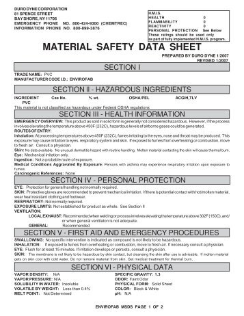 MATERIAL SAFETY DATA SHEET - Duro Dyne