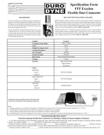 Specification Form FFF Excelon Flexible Duct Connector - Duro Dyne