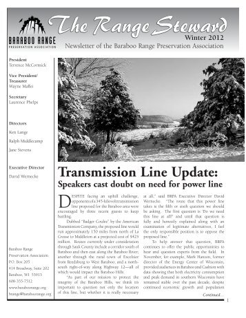 Transmission Line Update: - The Baraboo Range Preservation ...