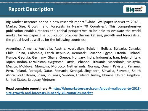 Global Wallpaper Market Size, Growth, Forecasts in Nearly 70 Countries to 2018