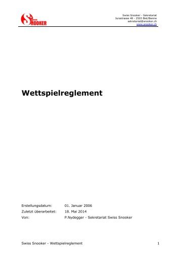 Wettspielreglement - Swiss Snooker