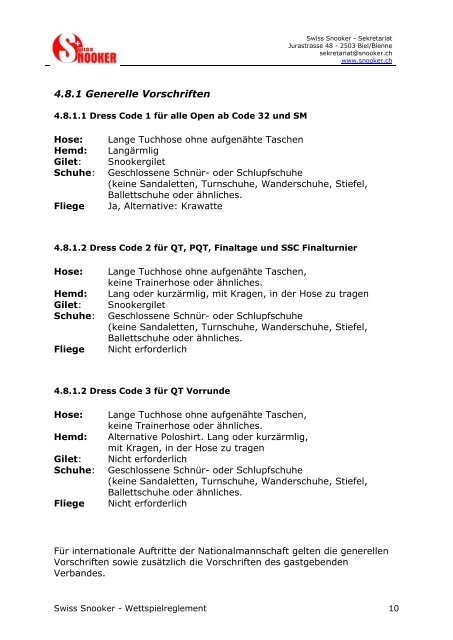 Wettspielreglement - Swiss Snooker