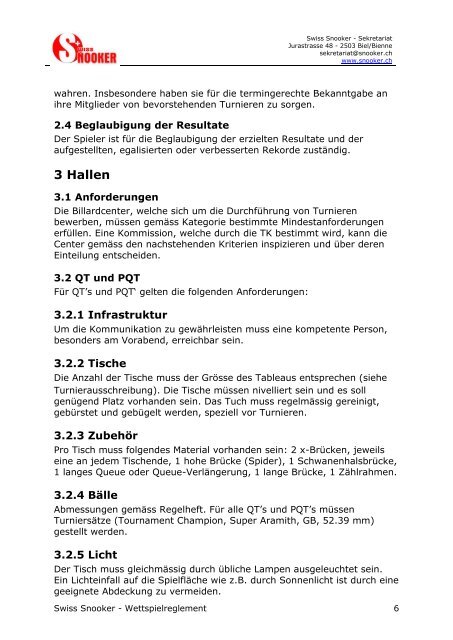 Wettspielreglement - Swiss Snooker