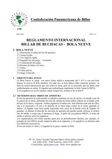 Reglamento de Billar de Buchacas Bola 9 - ConfederaciÃ³n ...