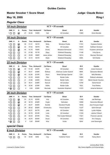 Master Snooker 1 Score Sheet Judge: Claude ... - Guides Canins