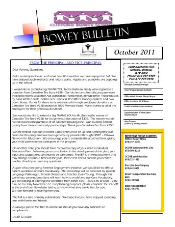 Bowey bulletin - Clifford Bowey Public School - Ottawa-Carleton ...