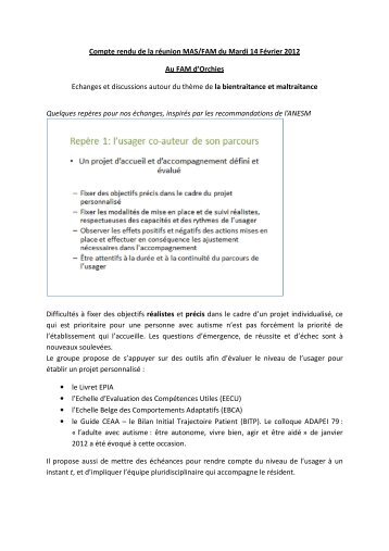 RÃ©union du 14 fÃ©vrier 2012 - Centre Ressources Autismes