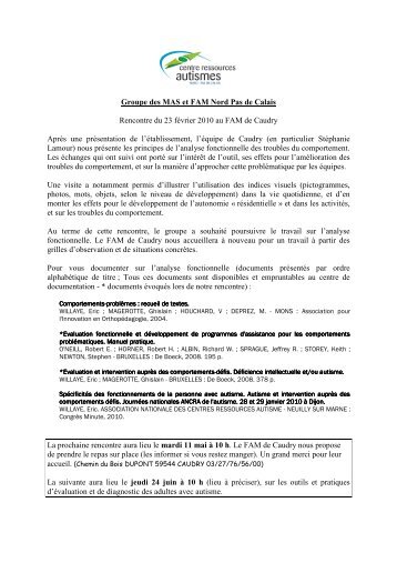 RÃ©union du 23 fÃ©vrier 2010 - CRA | Centre Ressources Autismes