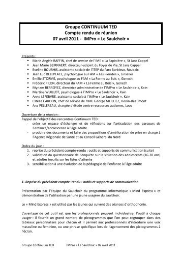 RÃ©union du 07 avril 2011 - CRA | Centre Ressources Autismes