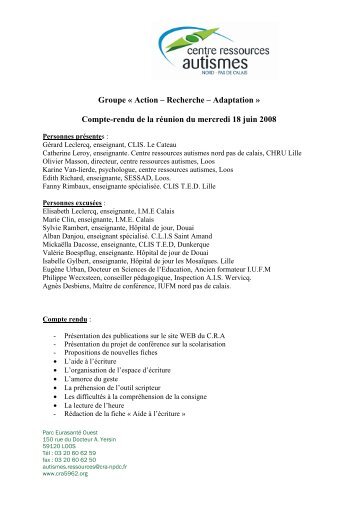 RÃ©union du 18 juin 2008 - Centre Ressources Autismes