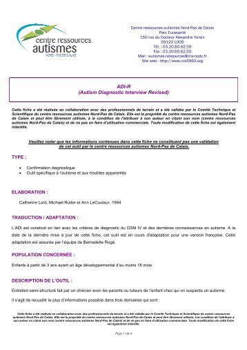 ADI-R - CRA | Centre Ressources Autismes