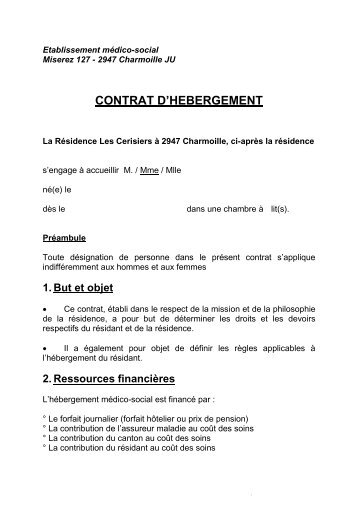 CONTRAT D'HEBERGEMENT - RÃ©sidence Les Cerisiers