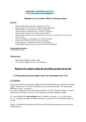 RÃ©union du 02 novembre 2010 - Centre Ressources Autismes